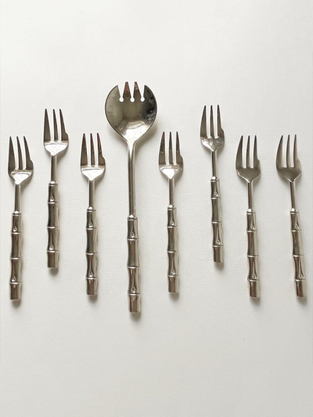 Vtg La S Marco 8pc Silverplate Dessert Forks Salad Serving Fork Bamboo Pattern